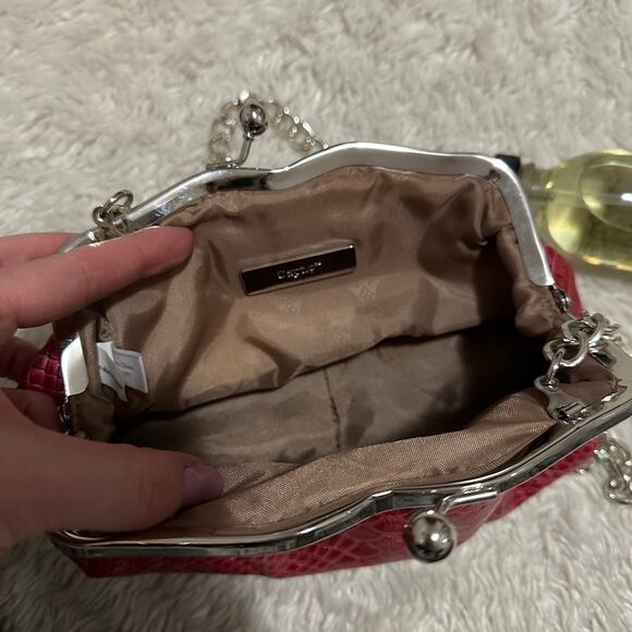 Vintage Faux Snakeskin Red Kiss Lock Shoulder Crossbody Bag Purse Retro Coquette - Picture 4 of 6